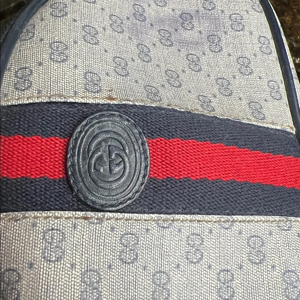 Gucci Vintage 70's Gucci Monogram GG Blue Coated Canvas Cosmetic Pouch